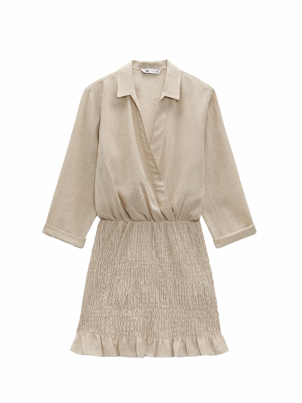 Zara Linen Blend Mini Dress Women Small Neutral Summer Vacation